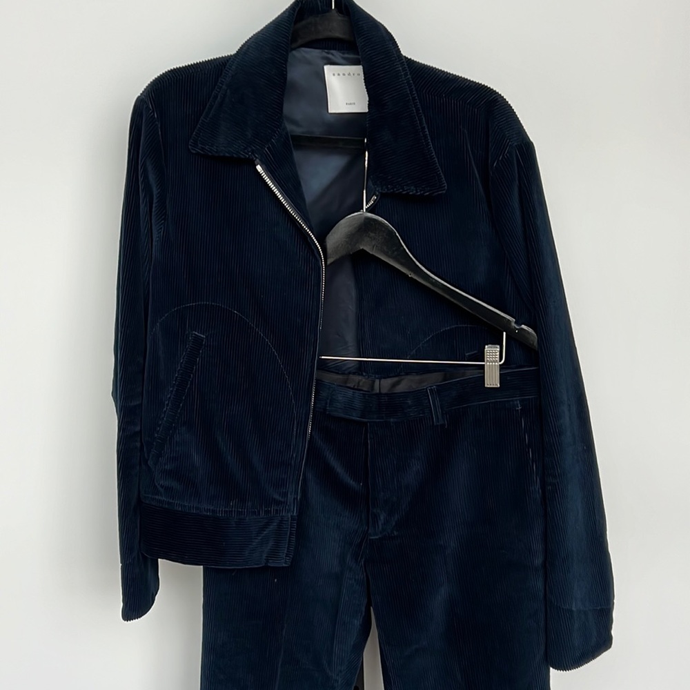 Sandro dark teal/blue corduroy outfit.
